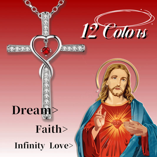 Infinity Love Christian Cross Birthstone Pendant Necklace