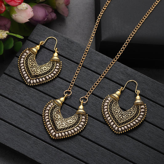 Bohemian Rope Wrap Heart-Shaped Earring & Necklace Set