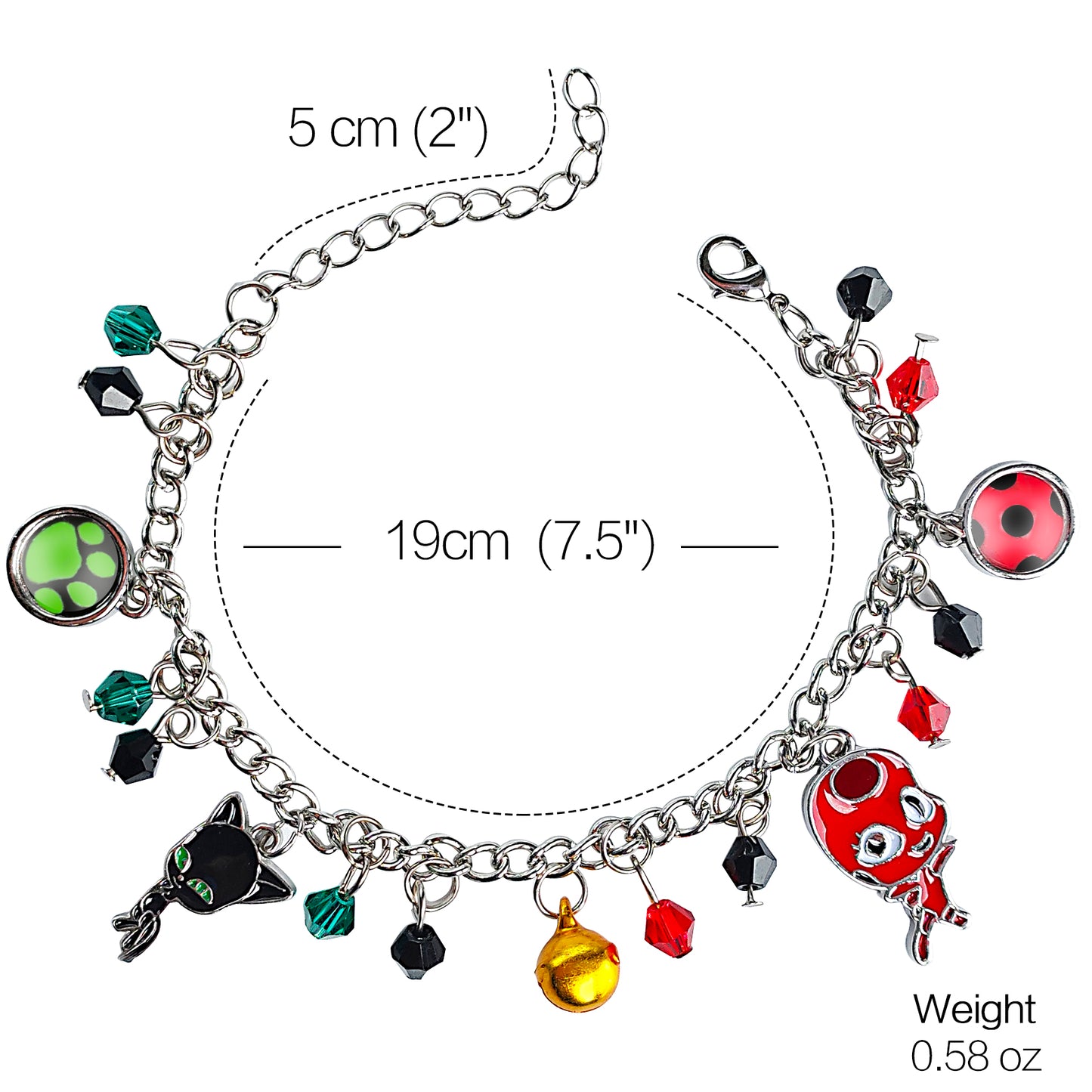 Ladybug Superhero And Cat Bracelet Charm With Crystal Bead Bangle For Kids Cosplay Adjustable Jewelry