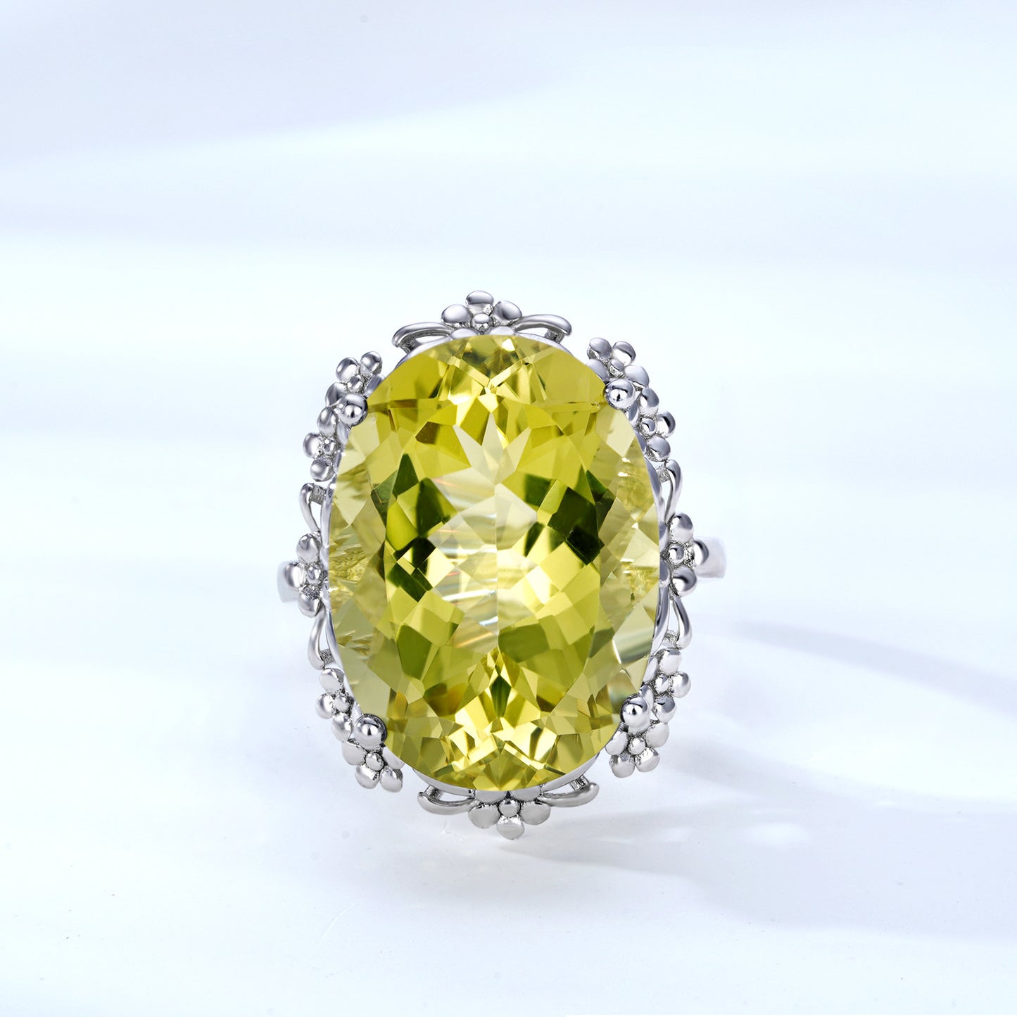 Natural Lemon Crystal Ring Luxury Style Jewelry S925 Silver