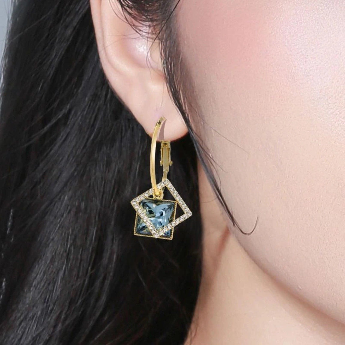 New Fashion Square Earrings Special-interest Design Inlaid Zircon Women