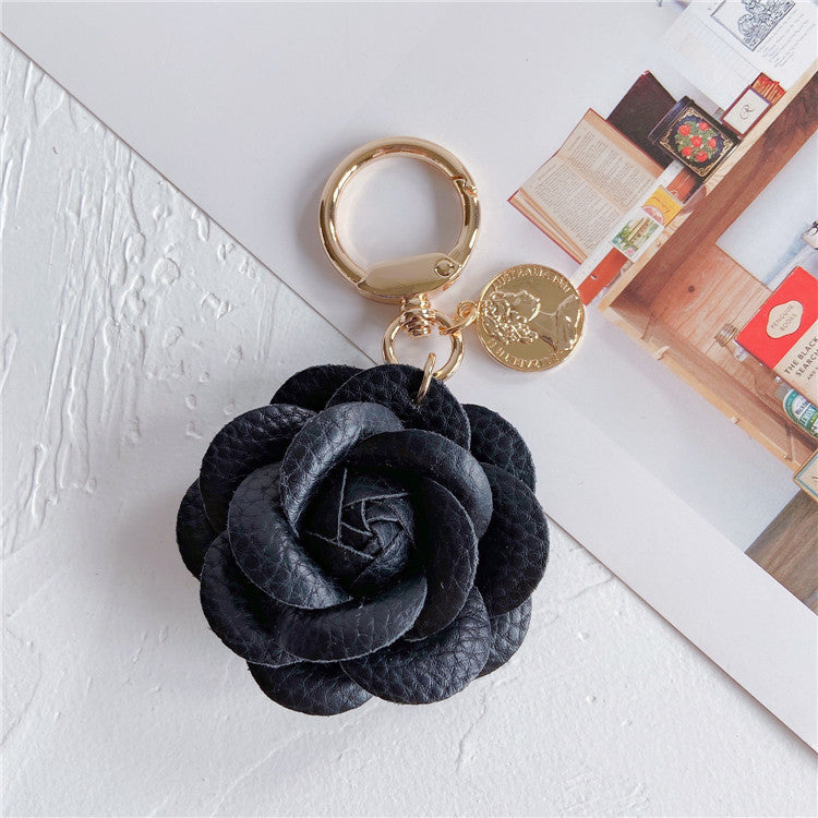 Fashion Leather Camellia Car Keychain