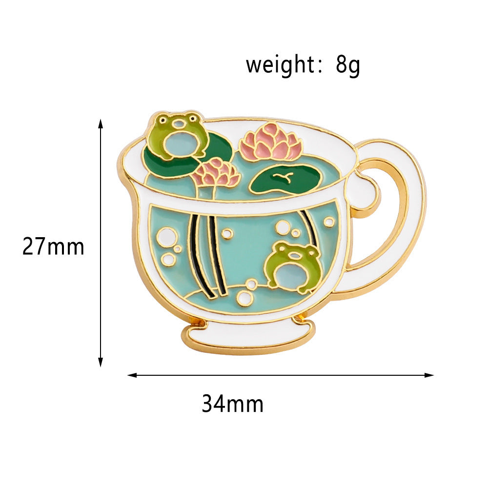 Cute Frog Animal Enamel Pin Brooch Cup