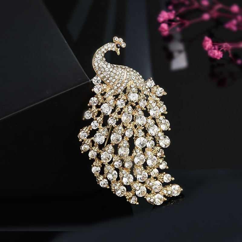 Large Rhinestone Peacock Wedding Brooch Jewelry Ladies Scarf Brooch