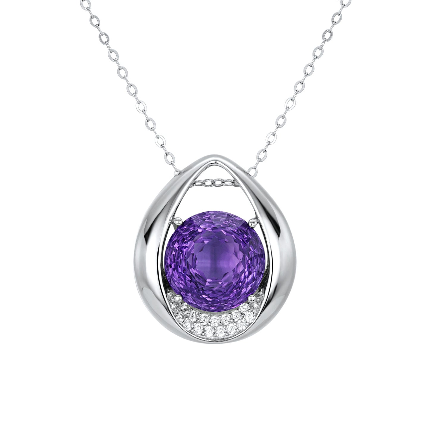 Fashion Simple Drop Shaped Pendant Versatile Temperament Amethyst Necklace Women's 925 Silver