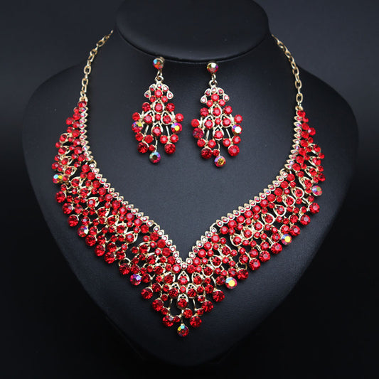 Creative Crystal Collarbone Necklace Earring Set