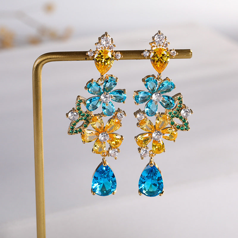 Flower Waterdrop Butterfly Colored Zircon Earrings