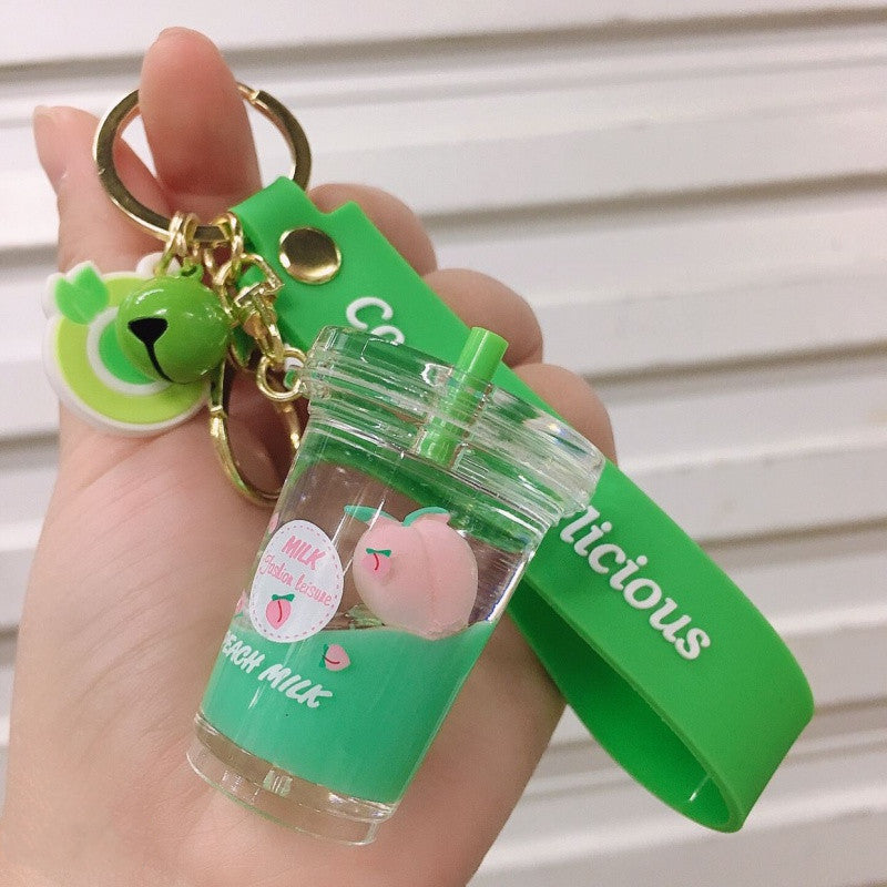 Peach Milk Tea Into Oil Quicksand Key Chain, Sand Key Chain, School Bag Pendant