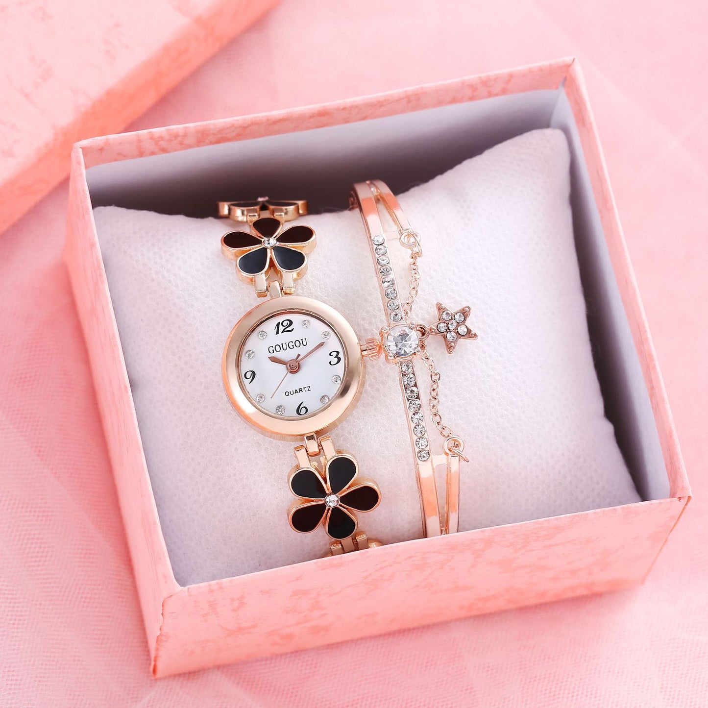 Floral Whisper Quartz Watch & Bracelet Set