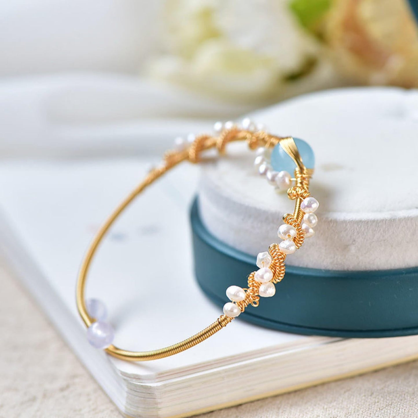 Vintage Gold Wire Braided Pearl Bracelet