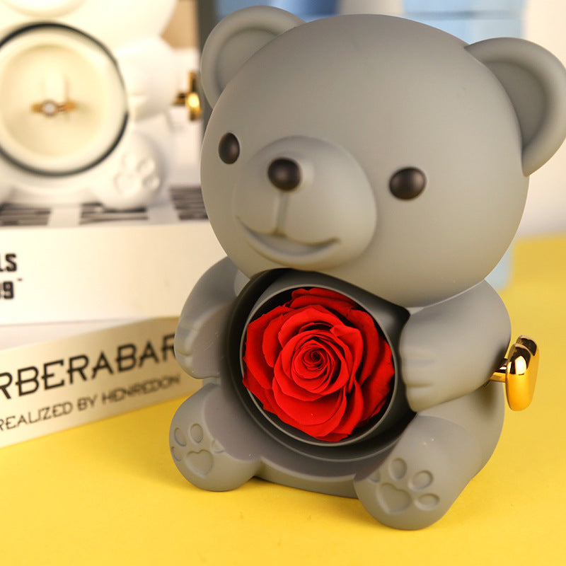 Eternal Rose Teddy Bear Gift Box with Rotating Jewelry Drawer