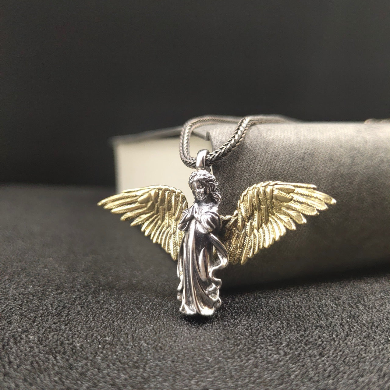 Sterling Silver Retro Trendy Angel Pendant Sweater Chain Hip Hop Cool