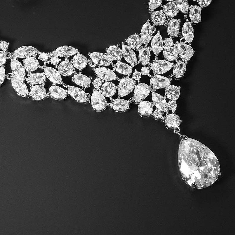 Bridal Zircon Necklace Two-piece Earrings Set