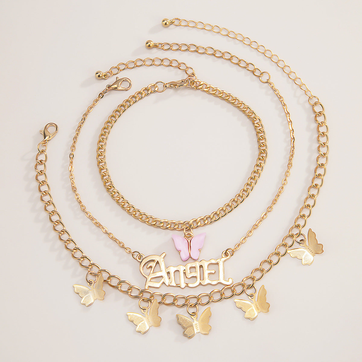 Retro Street Style Butterfly Pendant Anklet Women