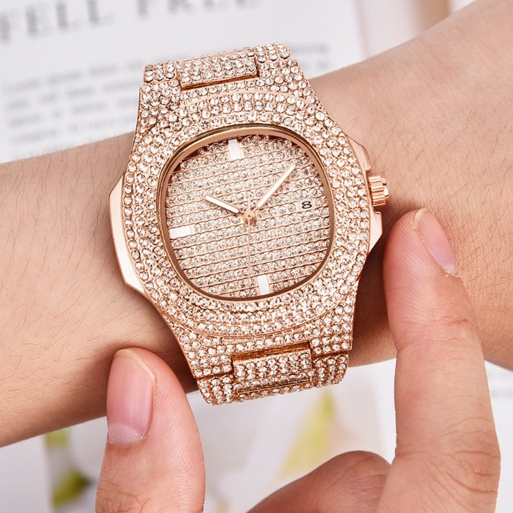 Men's Luxury Diamond Date Quartz Watch