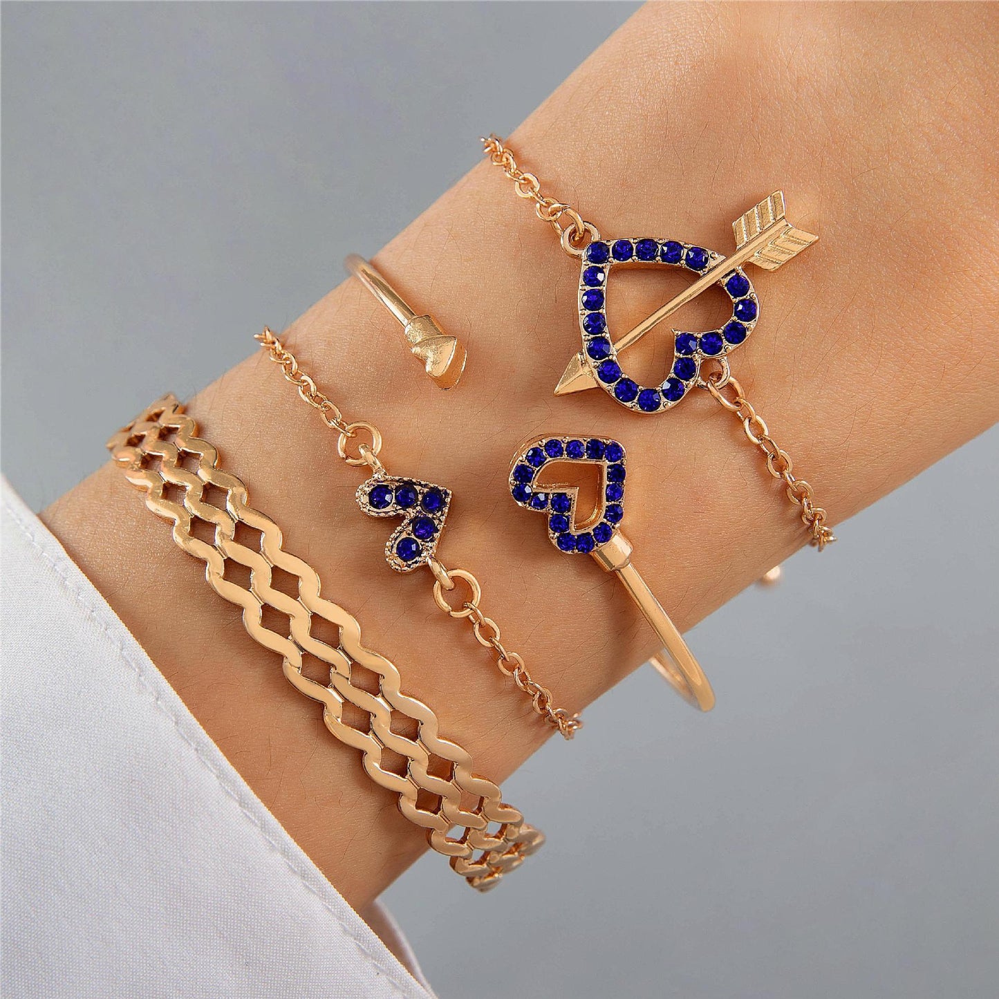 Azure Butterfly Heart Bracelet Set