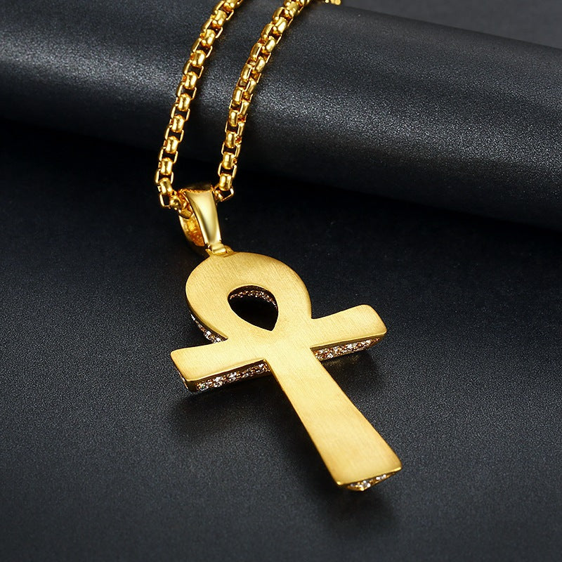 Mens Egyptian Ankh Cross Pendant With Stainless Steel Chain