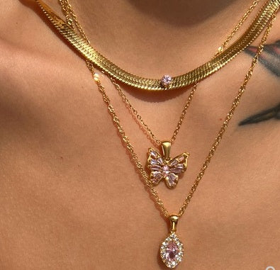 Glimmering Zircon & 18K Gold Plated Stainless Steel Necklace