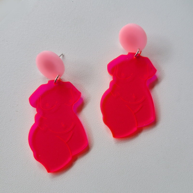 Woman Body Earrings Acrylic Jewelry Transparent Fluorescent Engraving