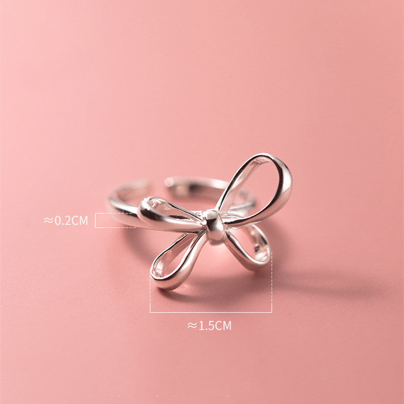 S925 Silver Bow Ring Fashionable Simple Line Women's Jewelry