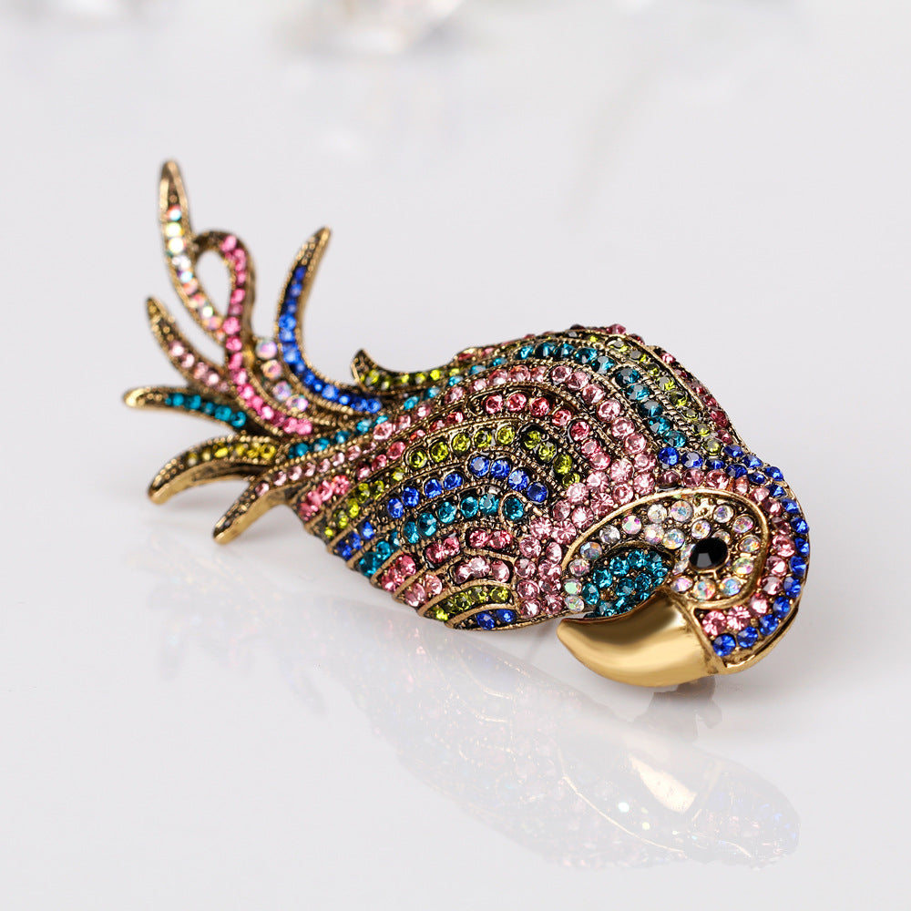 Fashionable Personality Colored Diamond Parrot Brooch