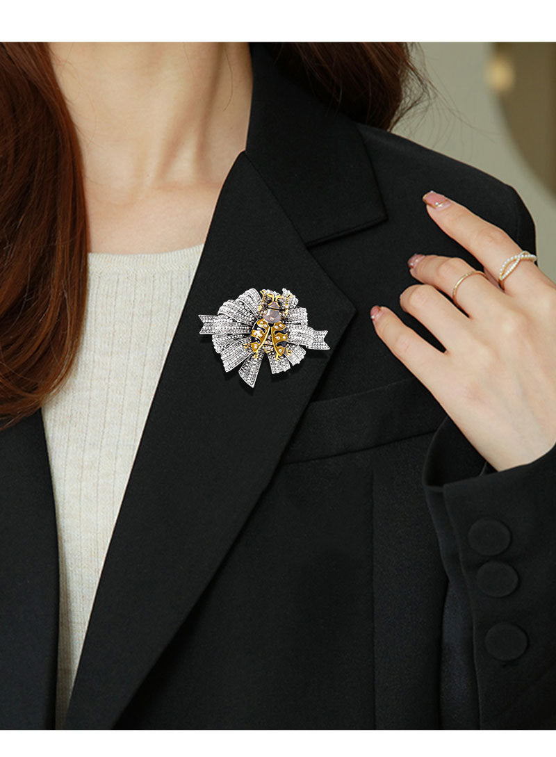 Vintage Alloy Flower Ladybug Pearl And Diamond Brooch