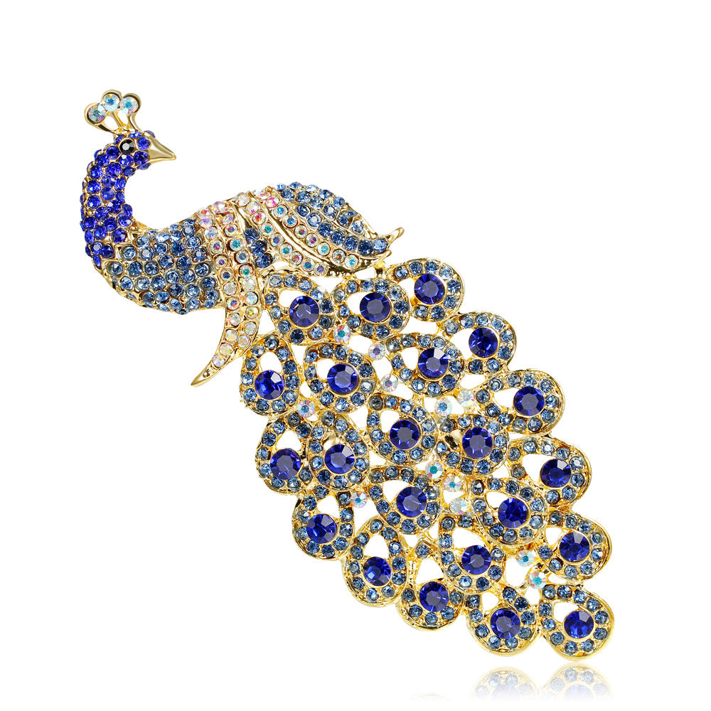 Extra Large Sapphire Crystal Rhinestone Peacock Brooch