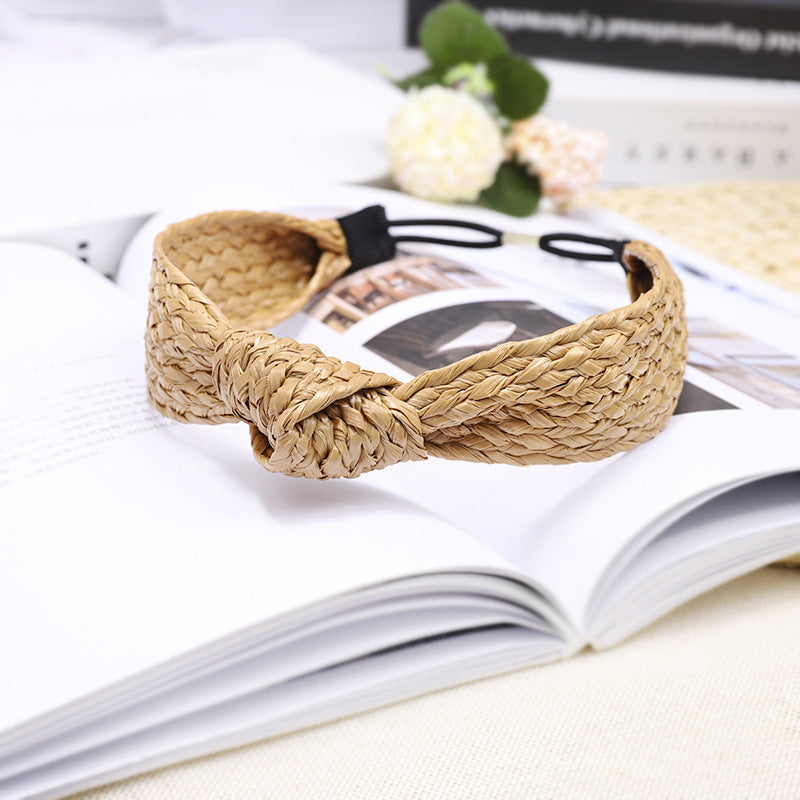 Raffia Hand-woven Fabric Wide Headband Hairband Literary Hair Accessories