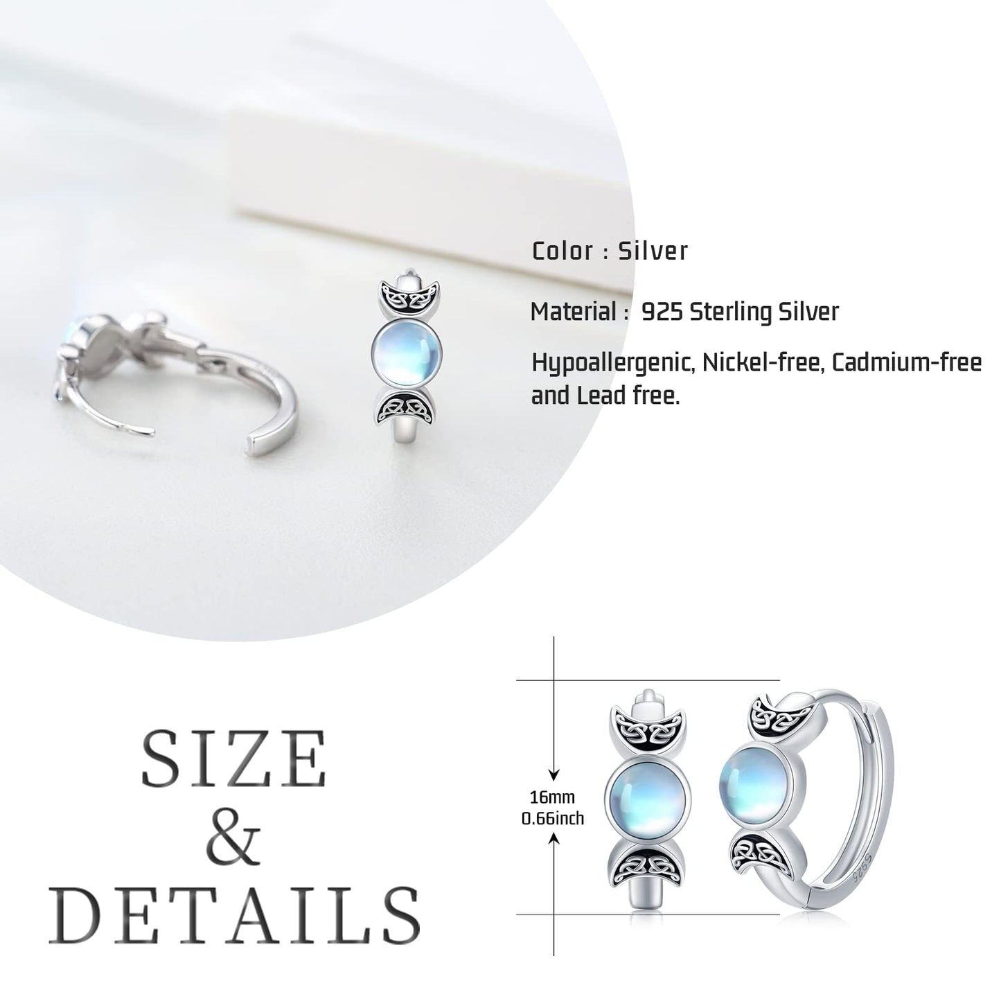 Triple Moon Goddess Earrings Sterling Silver Moonstone Earrings