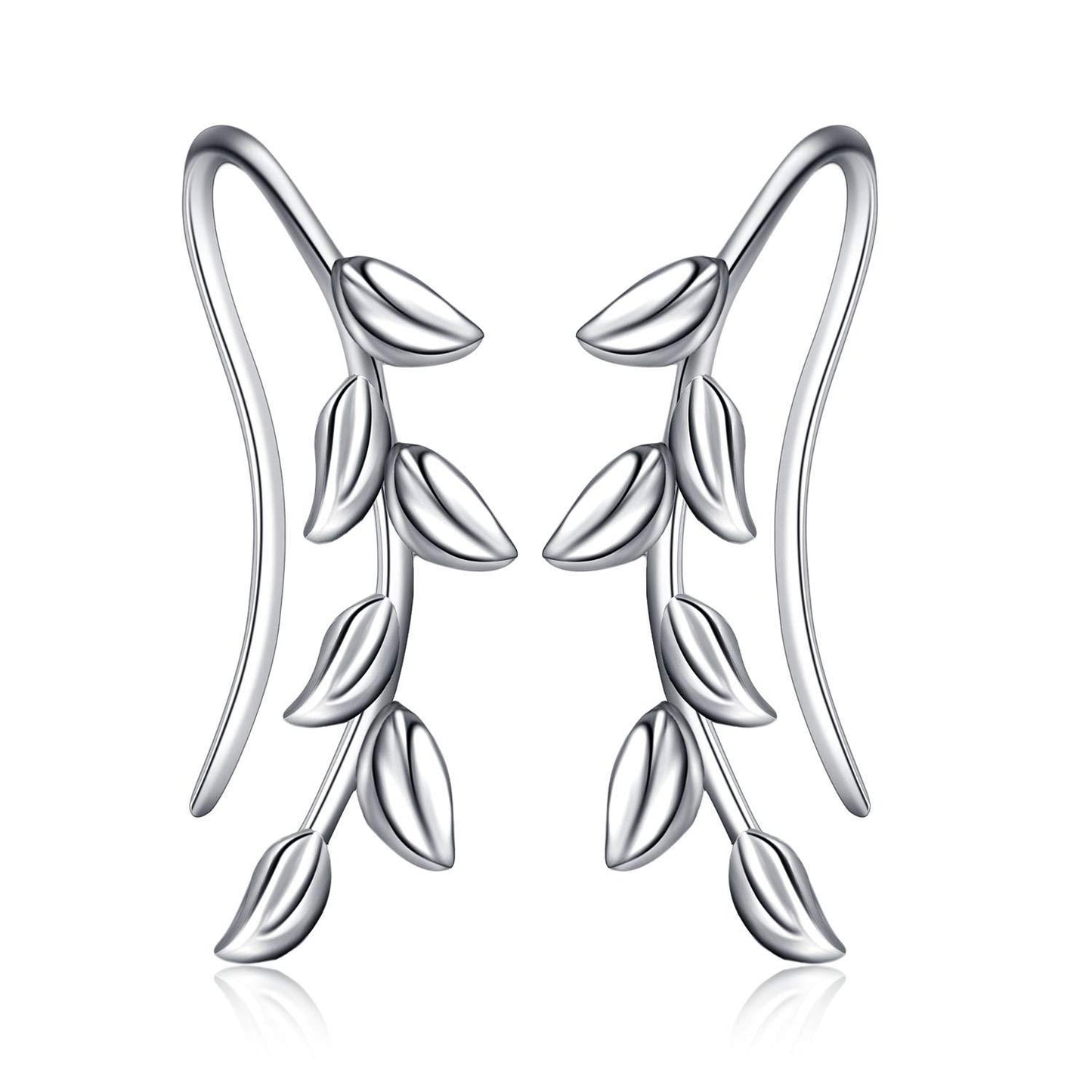 Sterling Silver Ear Climber Crawler Cuff  Leaf Earrings for Women Girls