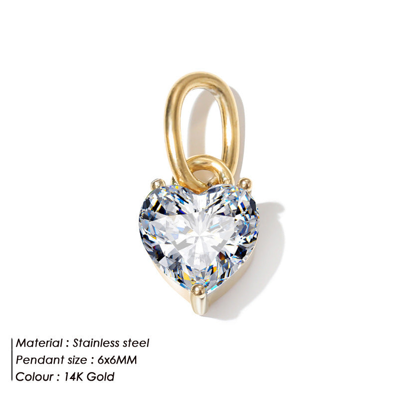 Stainless Steel Heart-shaped Zircon Pendant Diy Ornament Accessories