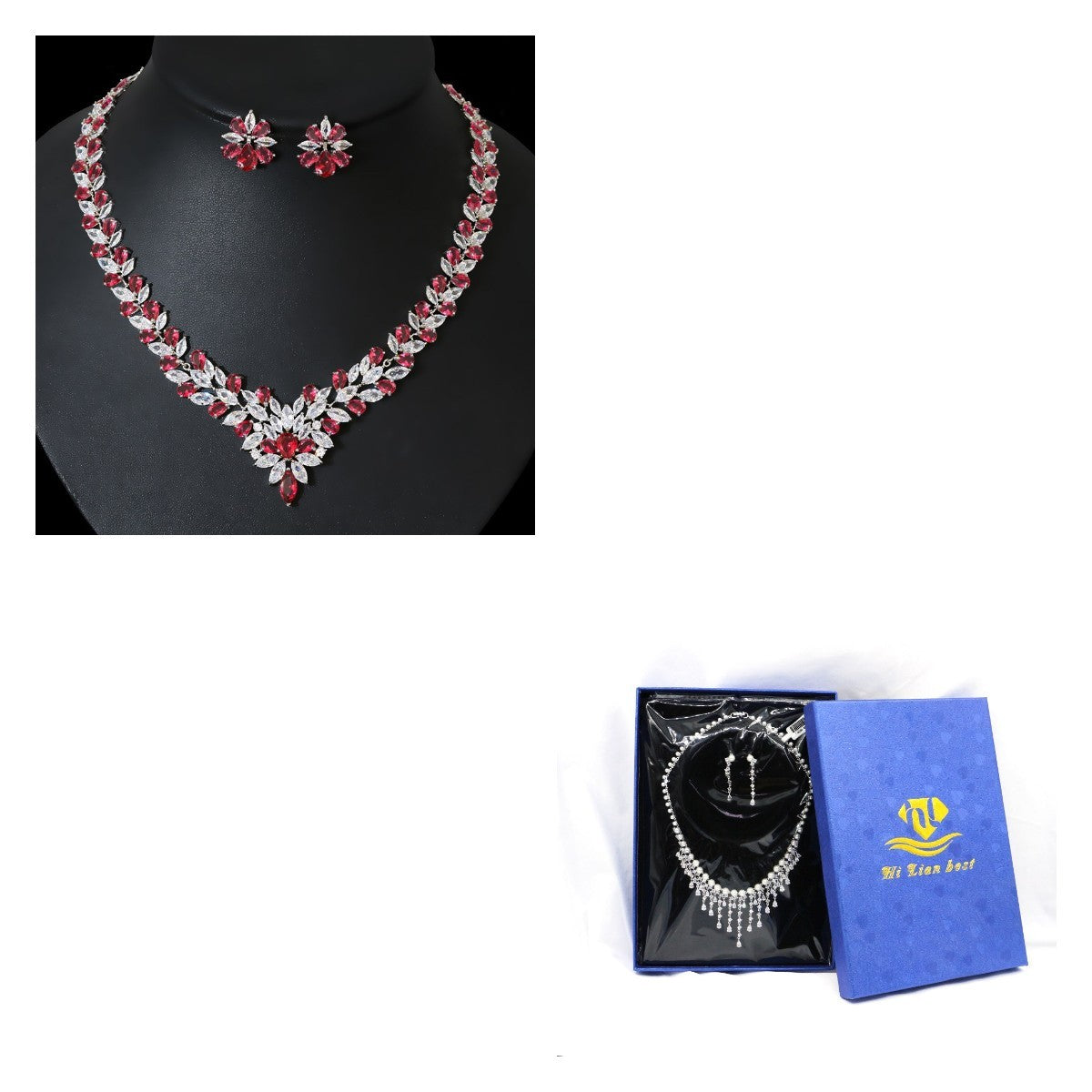 Fashion Ice Flower Earrings Zircon Necklace Set