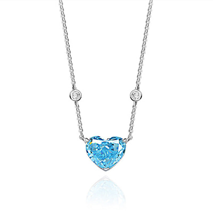 Ocean Blue Heart-shaped Necklace Zircon S925 Sterling Silver