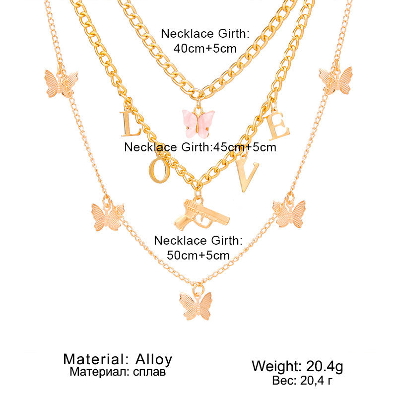 Chain Butterfly Necklace Women Multilayer Pendant Necklace Set Women