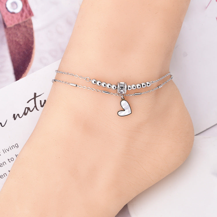 Zircon Transfer Beads Double-circle Anklet