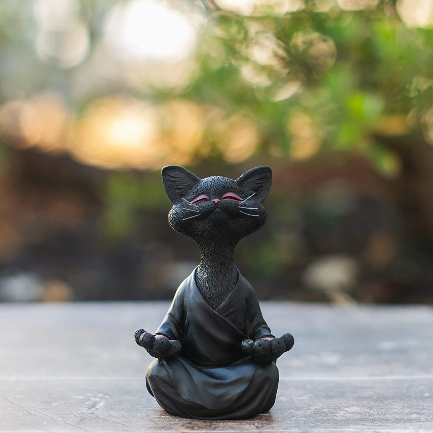 Whimsical Black Buddha Cat Figurine Meditation Yoga Collectible Happy Cat Decor Home Garden Decoration Garden Ornament