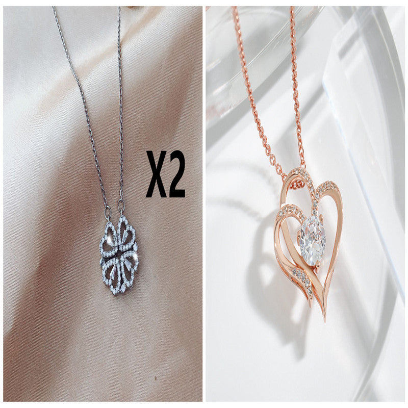 Magnetic Folding Heart-Shaped Four-Leaf Clover Pendant Necklace
