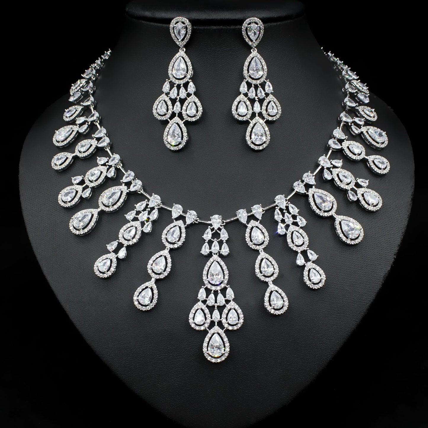 Women's Fashion Atmospheric Water Drop Color Zircon Necklace Earrings Set