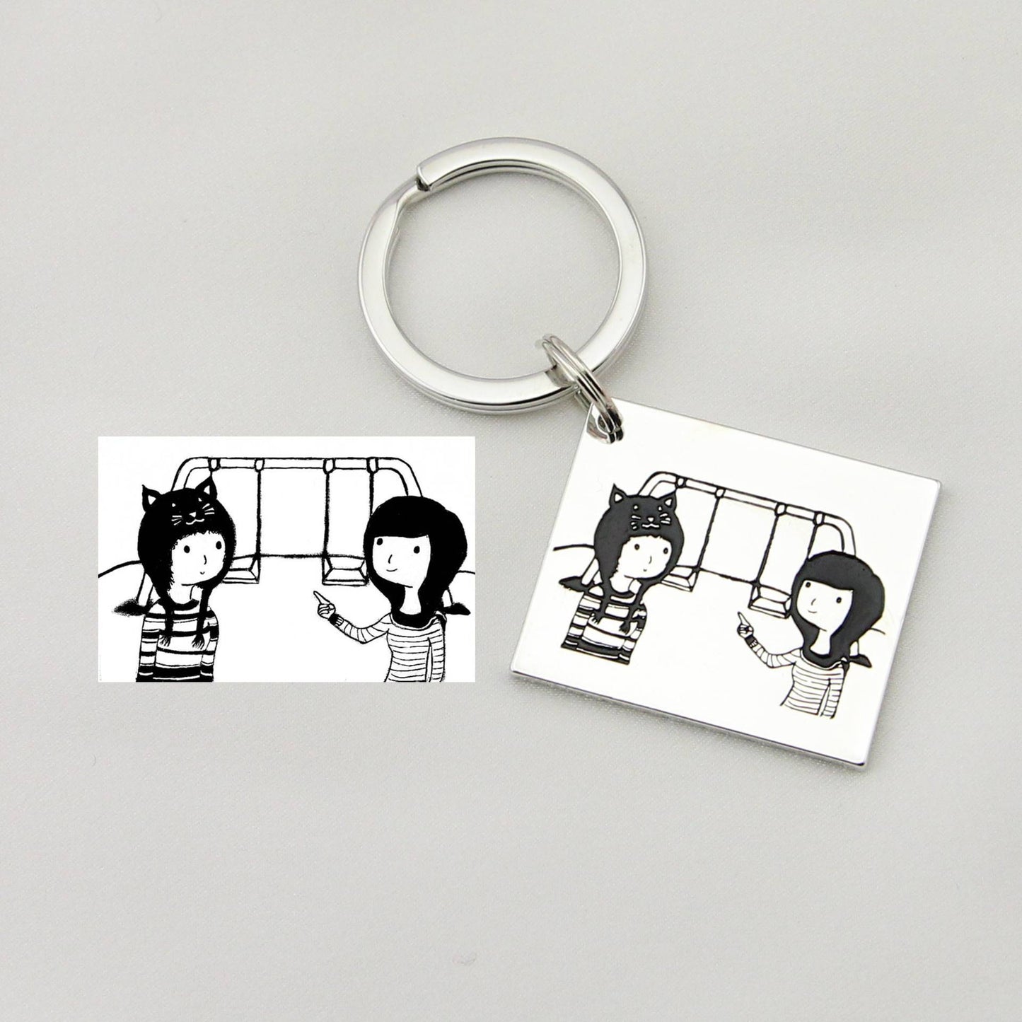 Realistic Hand Drawn Children's Painting Keychain