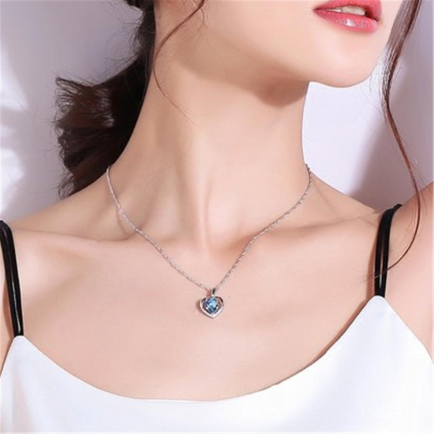 Silver Plated Heart Pendant Crystal Love Necklace