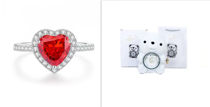 Eternal Rose Teddy Bear Gift Box with Rotating Jewelry Drawer