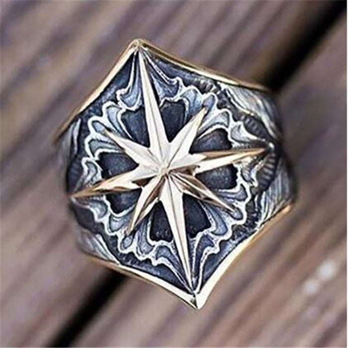 Men's Glyph Vintage Rings Fashion Pattern Personality Two Tone Rings