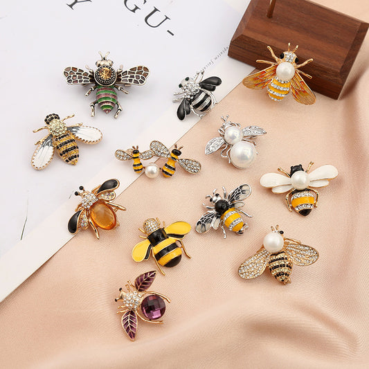 Cartoon Cute Bee Zircon Diamond Pearl Brooch