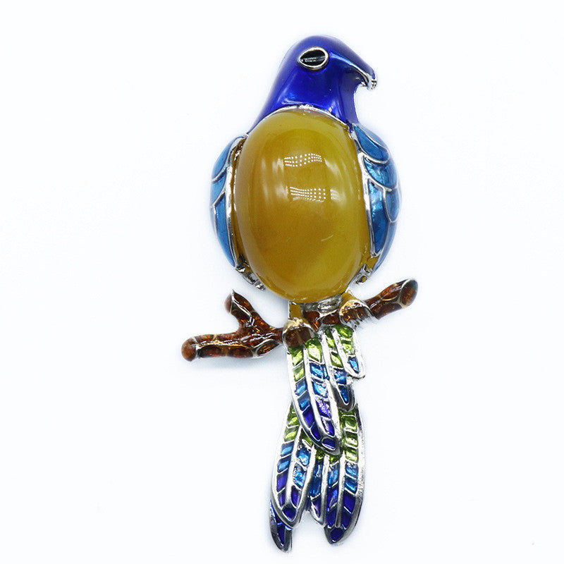 Gem Brooch Pendant, Crystal Agate, Shell, Magpie Inlaid Gemstone Alloy Pendant, Brooch, Necklace