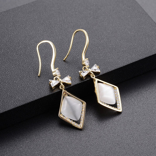 Fashionable High-End 14K Gold Plated Opal & Zircon Earrings