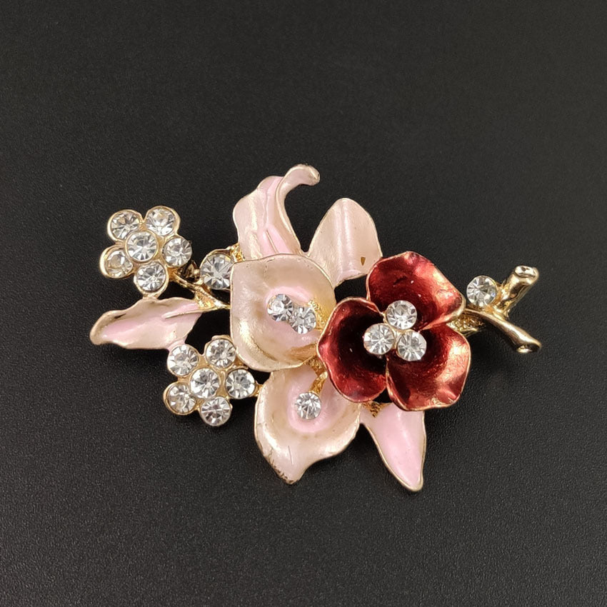 Diamond Flower Corsage Brooch Handmade Oil Drip Brooch Collar Pin