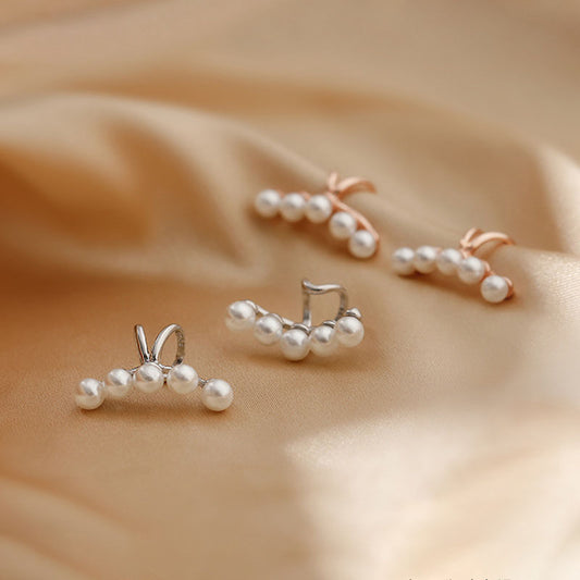 S925 Silver Pearl Earclip Feminine Fashion