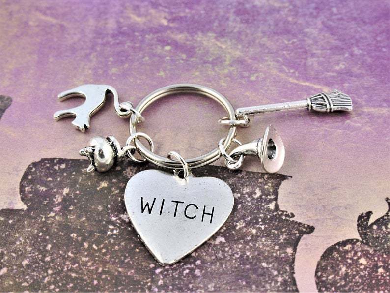 Broom Hat Witch Keychain Halloween Witchcraft Gift