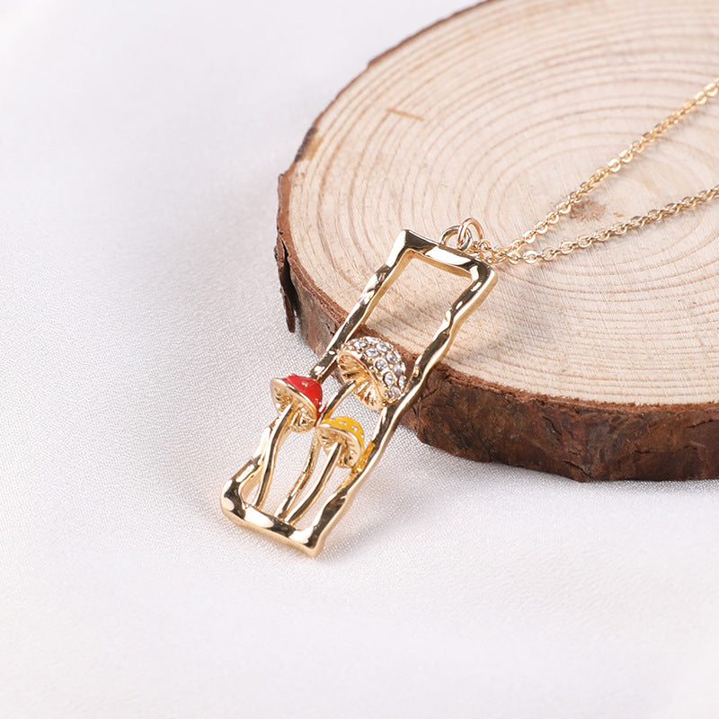 Mushroom Necklace Female Personality Fashion Drip Oil Diamond Niche Trend Clavicle Chain Jewelry