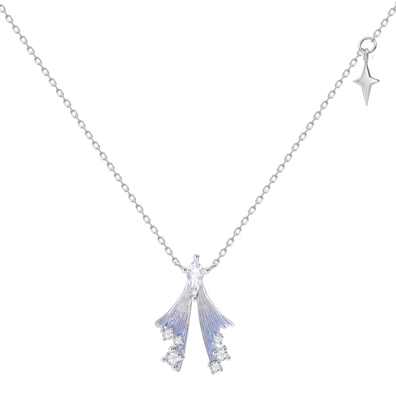 Fairy Feather Sterling Silver Necklace New Women's Light Luxury